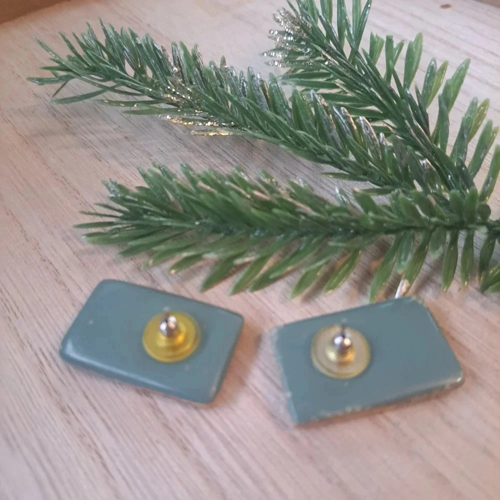Handmade ceramic rectangular earrings - Picture 4 of 5